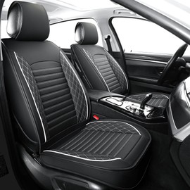 Vankerful Leather Seat Covers for Cars,Car Seat Covers Front Seats,Automotive Seat Covers for Trucks,SUV,Leatherette,Universal Fit,Vehicles Seats Cushions(Front Pair,Black-White)