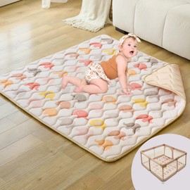 PINNKKU Baby Play Mat, 50x50 Playpen Mat, Thick & Soft Padded Play Mat for Baby and Toddlers, Foldable and Machine Washable Kids Play Mat for Floor Play, Crawling & Tummy Time, Boho Elephant