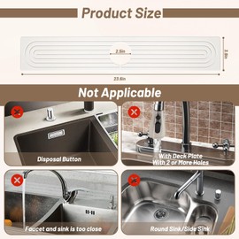 Faucet Mat for Kitchen Sink - 23.6" Diatomite Fast Stone Drying Mat for Kitchen Counter Tray Absorbent Mat Faucet Splash Guard for Kitchen Sink and Bathroom Counter (White, 23.62"x3.94")