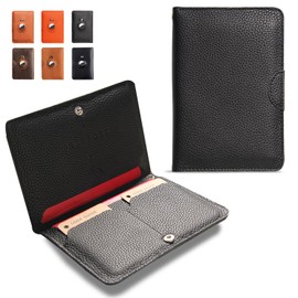 Lychee Pattern Leather Passport Holder for Travel - Passport Wallets with AirTag Slot, 5 Card Slots & Secure Button Closure,Durable Passport Cover for Men & Women