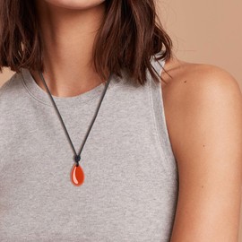 COAI Leather Necklace Drop Pendant, Stone, Carnelian