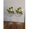 Green Tree Frog Hand Painted Stemmed Wine Glasses Set of