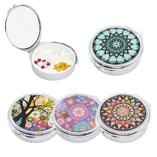 Pack of 4 Pill Box, 3 Compartments Pill Box, Portable