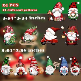 Fvviia Christmas Tree Ornaments, 24 Pieces Christmas Gnome Wooden Hanging Ornaments, Wood Hanging Decor for Christmas Tree Decoration Gnome Santa Doll Wooden Hanging Craft Gnome Elf Party Supplies