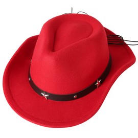 Lanzom Kids Girls Boys Cowboy Cowgirl Hat with Buckle Belt Toddlers Felt Western Hat (Red, 4-9 Years)
