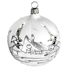 Jingle Bells Lauscha Christmas Tree Ornaments White with Silver Decorations Diameter 5 cm