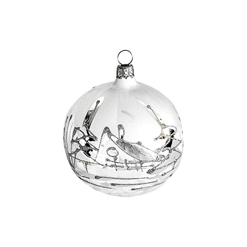 Jingle Bells Lauscha Christmas Tree Ornaments White with Silver Decorations