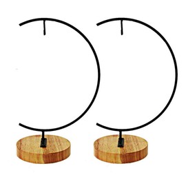 FOSINZ Ornament Display Stand Round Wood Iron Hanging Stand Holder for Hanging Glass Globe Air Terrarium Ball Christmas Ornament Home Wedding Decoration (packs of 2)