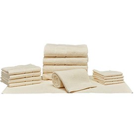 Turkish Waffle Terry Towels 01 Set of 14 Pieces in Cream Color 100 Percent Cotton Luxury Textured