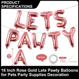 9 Pcs Lets Pawty Balloons Banner 16 Inch, Dog Cat Pet Birthday Letters Sign Lets Pawty Balloons Happy Birthday Banner for Pet Dog Cat Party Supplies Decorations (Rose Gold)