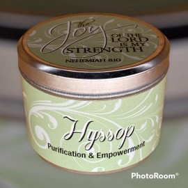Abba Oil HYSSOP CANDLE SCRIPTURE TIN - "THE JOY OF THE LORD"