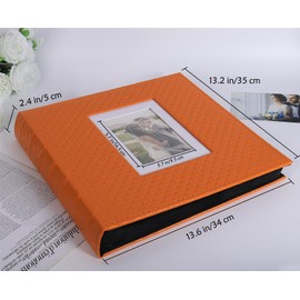 RECUTMS Photo Album 4x6 600 Photos Black Inner Page Button Grain Leather Large Capacity Pockets Pictures Album Birthday Christmas Wedding Anniversary (Orange)