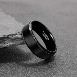 Titaniumcentral Men's Women's Black Tungsten Carbide Brushed Engagement Rings Wedding Rings 6 mm 8 mm, Tungsten