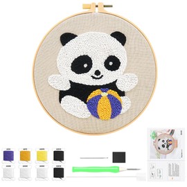 Punch Needle Embroidery Starter Kit, Panda Punch Needle Set Debutant Embroidery, Embroidery Set for Beginners Punch Needle Kit Punch Needle Fabric Panda Pattern Carpet Hook Embroidery for Children