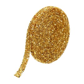 PATIKIL 3 Yards Resin Rhinestone Ribbon, 10 mm Crystal Rhinestone Strips with Hot Glue for Clothing DIY Crafts, Gold