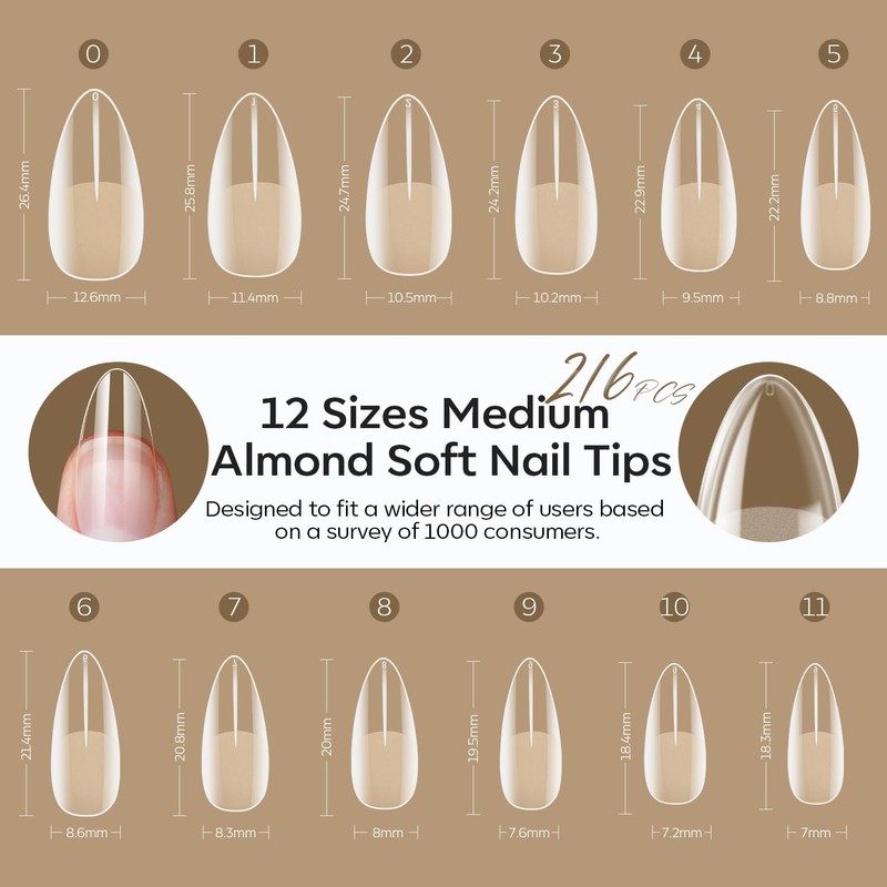 Modelones Nail Tips, 216 Pieces, Full Cover Nail Tips Set,