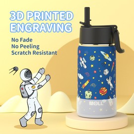 Mollcity Kids Water Bottle 12 oz Insulated Water Bottle with Straw-Stainless Steel Vacuum Wide Mouth Metal Water Flask, BPA-Free, Leak Proof