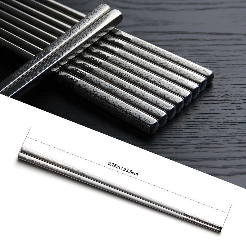 5 Pairs SUS304 Stainless Steel Chopsticks, Reusable Metal Chopsticks,Square Lightweight
