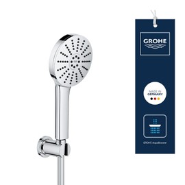 GROHE Vitalio Joy+ 120 Set Doccia con doccetta a mano e supporto a parete (doccetta 3 getti, risparmio idrico 6,3 l/min, protezione antiscottatura, tubo flessibile 1,5 m), cromato, 1348650000