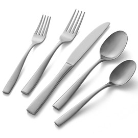 HIKAA Forged Silverware Set Stainless Steel Flatware Set,Service for 4,Matte Satin Polished Cutlery Set,Dishwasher Safe (Mattle Silver, 10PCS)