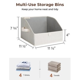 StorageWorks Closet Storage Bins, Trapezoid Organizer Box for Shelves, Fabric Clothes Bin, Foldable Organizing Baskets with Handles, Small, 3-Pack, Mixing of Beige, White & Ivory