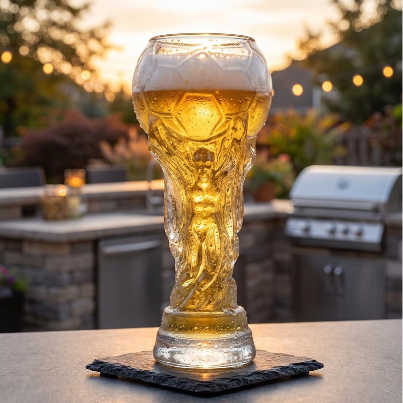 Football Pattern Beer Glass Stemmed Pilsner Goblet 8.5 In