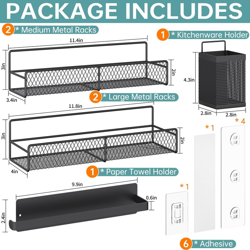 DTUQYX Spice Rack Wall Mounted 6 Pack, Heavy Duty Metal