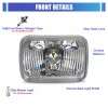BT_MOTO 7" Rectangular Conversion Head Lights Clear Lens Headlamp Front
