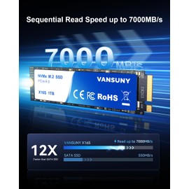 Vansuny 1TB NVMe M.2 SSD PCIe 4.0 Internal SSD Read up to 7000MB/s M.2 2280 Internal Solid State Drive PCIe Gen4 M.2 SSD with Heatsink for Computer Laptop Game Console