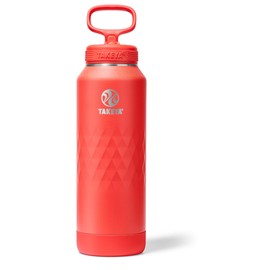 Takeya Sport 40 oz Triple-Insulated Stainless Steel Water Bottle, Straw Lid – Leakproof, Sweatproof, BPA-Free, Keeps Drinks Cold 36 Hrs, Hot 14 Hrs – Crimson
