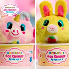 Sbabam Funny Box Doki Doki Ice Cream Reversible Toy from 3 Years for Children, Pack of 3, Animal Figures and Reversible Cuddly Toy, Fragrance in the Shape of an Ice Cream Cup as Baby Gift