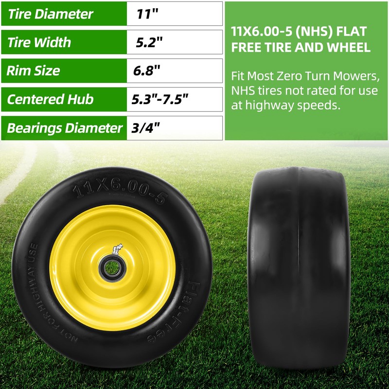 AR-PRO 11x6.00-5 Flat Free Tire and Wheel - Relacement 11x6-5