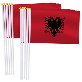 Albania Handheld Small Flag Set,10 PCS 5×8 Inch Mini Albanians Hand Held Banner,Tiny Digital Printed Polyester Banner