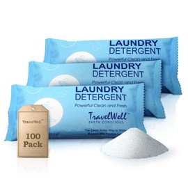 ECO Amenities Travel Laundry Detergent Powder Bulk - Individually Wrapped Multi Pack - 100 Packets (1.5 oz per bag) - Non Toxic Supplies - For Clean & Fresh Clothes - Stain Remover Powder