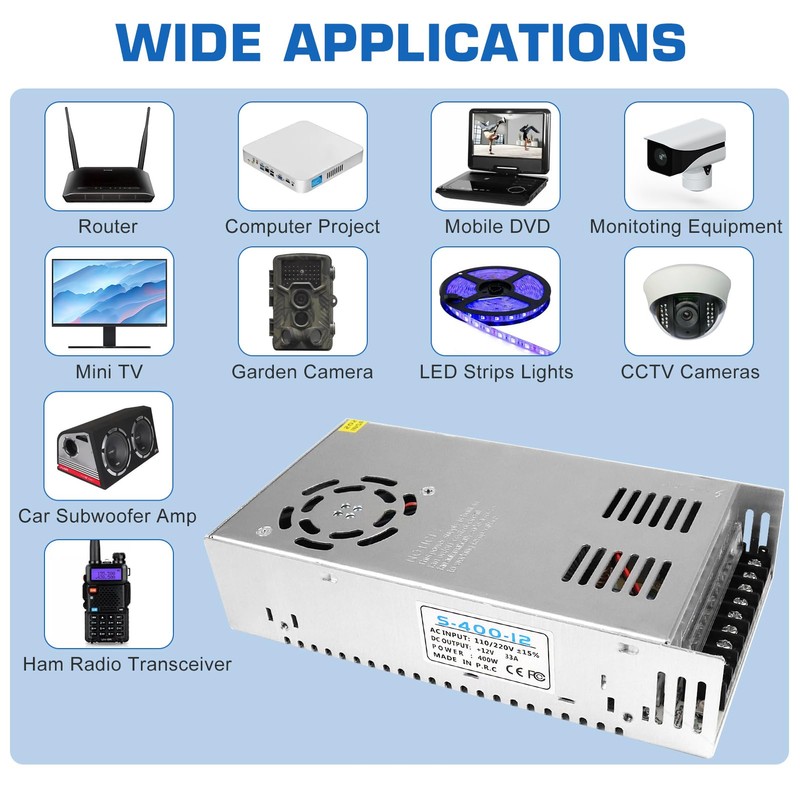 inShareplus 12V 33.3A 400W, DC Universal Regulated Switching Power Supply,