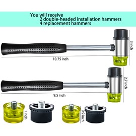 MotBach 2 Pack Double Head Plastic and Rubber Hammer, Double-Faced Soft Hammer(25mm and 35mm) with 4 Pcs Replacement Head(25mm and 35mm) for Jewelry, Leather Crafts, Wood, Flooring Installation