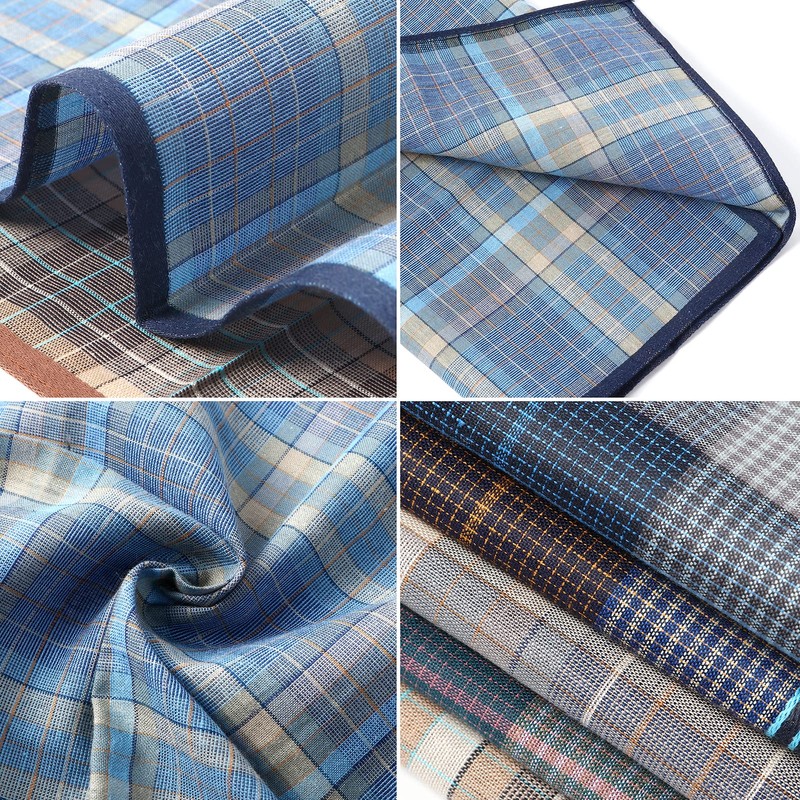 HOULIFE 100% Cotton Men's Stripe Soft Checkered Pattern Handkerchiefs Assorted