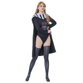 Saniplaycos Darth Vader Cosplay Costume Bodysuit with Cloak Deluxe Darth Vader Costume Outfit for Women, Black, Medium