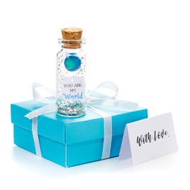 You are My World Decorative Jar for Boyfriend or Girlfriend, Romantic Anniversary and Valentine Day Present (in a Cute Teal Box)