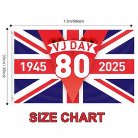 VJ Day 80th Anniversary Flag 2025, 5x3ft 15th August VJ Day 80 Anniversary Decorations 80 Years Victory In Japan 1945-2025 Commemorative Flag for Outdoor Indoor Events Party