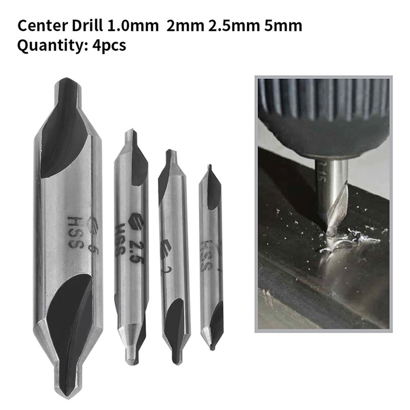 Centring Drill Bit Set, 4 Pieces 60 Degree HSS 1/2/2.5/5