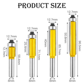 4 Piece Flush Cutter Ball Bearing Top, Milling Cutter for Router 8 mm, Flush Cutter 8 mm, Cutter Set Edges Copy Cutter with Ball Bearing, Groove Cutter for Carpentry Chamfering Woodworking Trimming