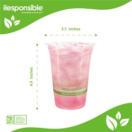 Responsible Products 16 oz Clear Cold Cup, Certified Compostable and Made from 100% American Biobased Materials, No-PFAS Added & BPA-Free (50 Count)