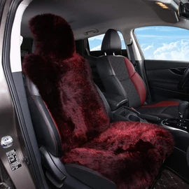 OGLAND Sheepskin Fur Car Seat Covers, Universal Size Australian Long Wool Car Seat Cushion for Adult Man Women, 1 Piece Seat (Burgundy/Dark Red)