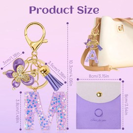 Kuaikely Keyring Letter Girl Initial Letter Butterfly Keyring with Letters for Women Teenager Girls, Lila-M