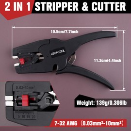 LEONTOOL Automatic Wire Stripper Tool with Cutter for 32-7 AWG Solid & Stranded Wires, 2 in 1 Wire Stripping Tool with Adjustment Slider for Automotive, Electronic, Professionals and DIY Enthusiasts