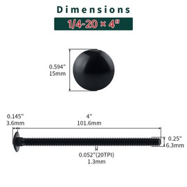 1/4-20 x 4 Black Carriage Bolts with Nuts and Washers Kits (10 Sets), 304 Stainless Steel 18/8, Black Finish, Round Head, Square Neck, Heavy Duty Bolts, Indoor Outdoor Fastening Bolts, Fayeploo