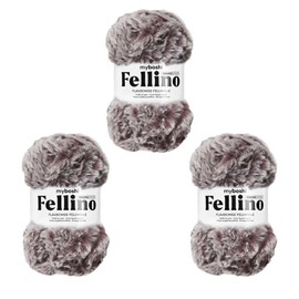 myboshi Fellino Fluffy Fur Wool for Crochet and Knitting, Teddy Wool in Fur Look, Super Bulky, 100 g, Ll 65 m Grey (Chairo), 3 Balls