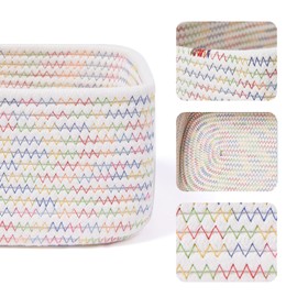 MiniArk Small Storage Baskets for Organizing | Closet Organizer Bins | Shelf Toy Basket | Woven Rope Baskets | Cube Decorative Box | Shallow Basket | 11.5x7.5x4.7” | 4 Packs Rainbow