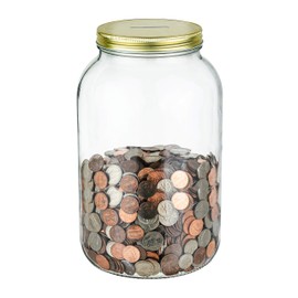 Mason Large Coin Bank with Slotted Gold Lid - Holds Up to $3,000 in Quarters - 1 Gallon Glass Money Jar for Piggy Bank, Tips, Raffle Tickets & Donations - Made in USA